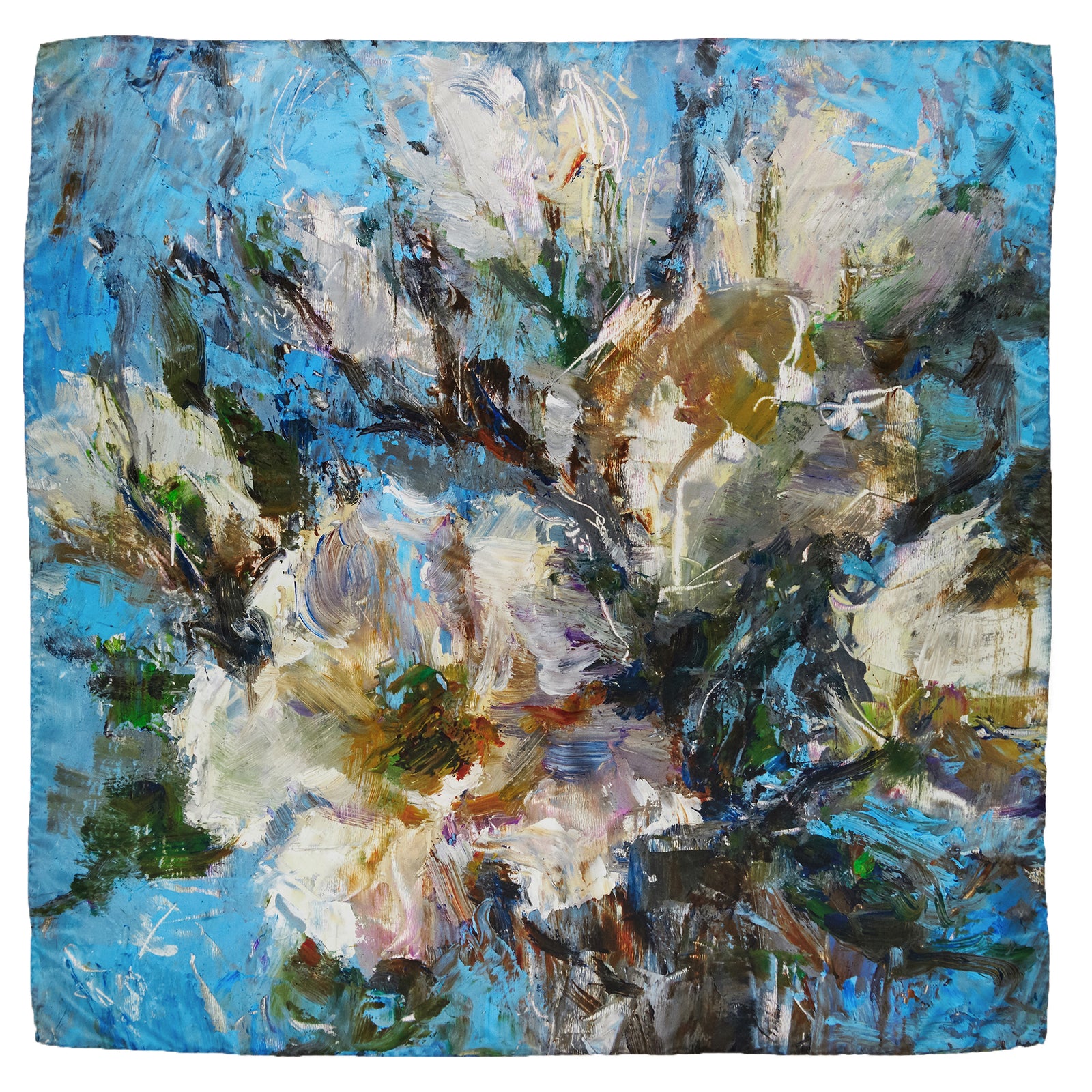 Large Floral Silk Scarves, 35-inch Square