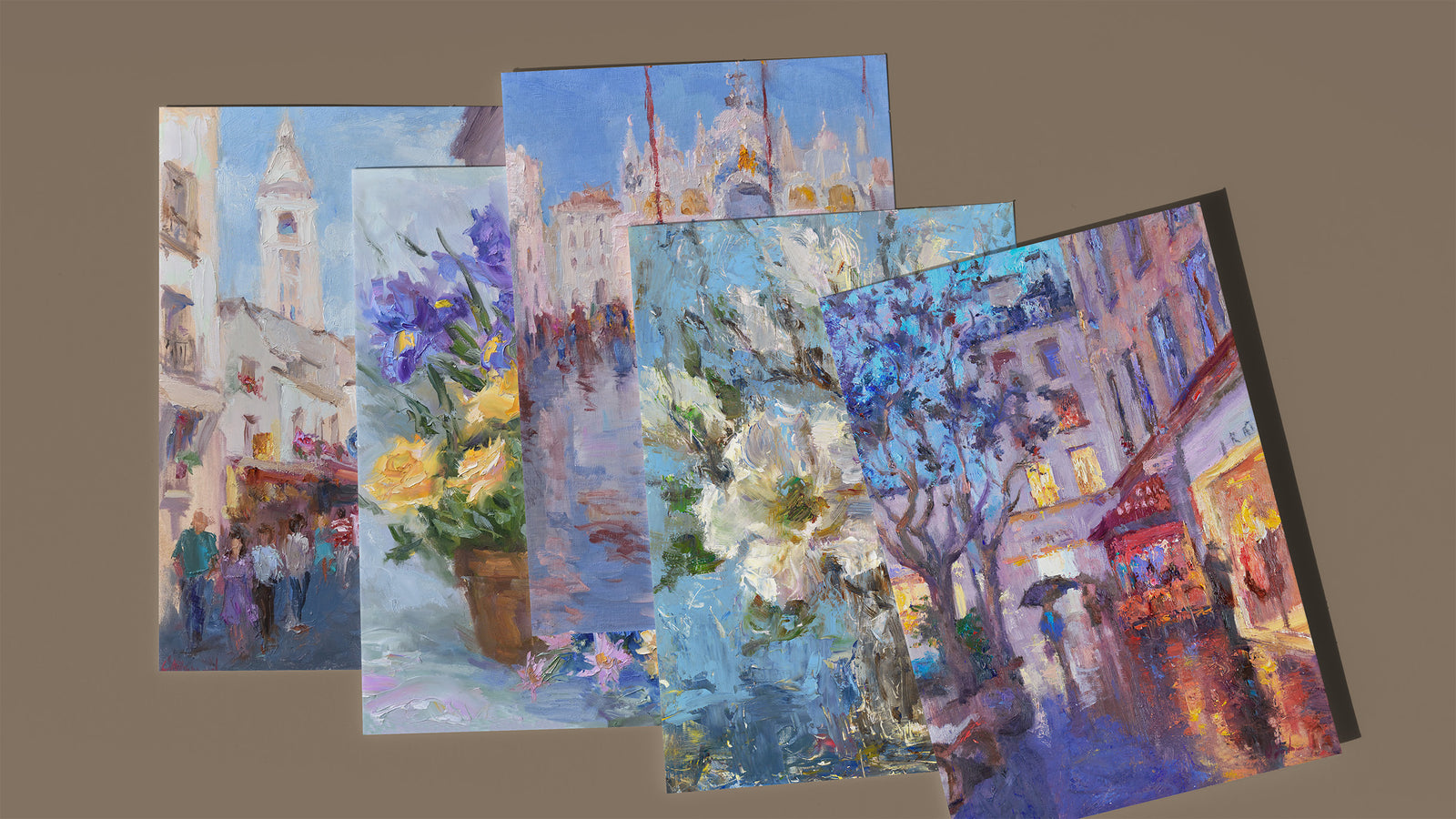 Collection of fine art cards for all occasions based on original paintings in impressionist styles by American artist Oksana Johnson