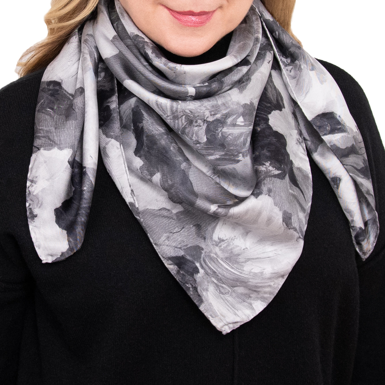 Midnight Blossoms, 35-inch Square Italian Silk Scarf - NEW!