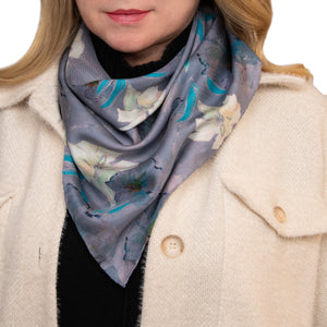 White Lilies Dance, 25.5-inch Square Italian Silk Scarf - NEW!