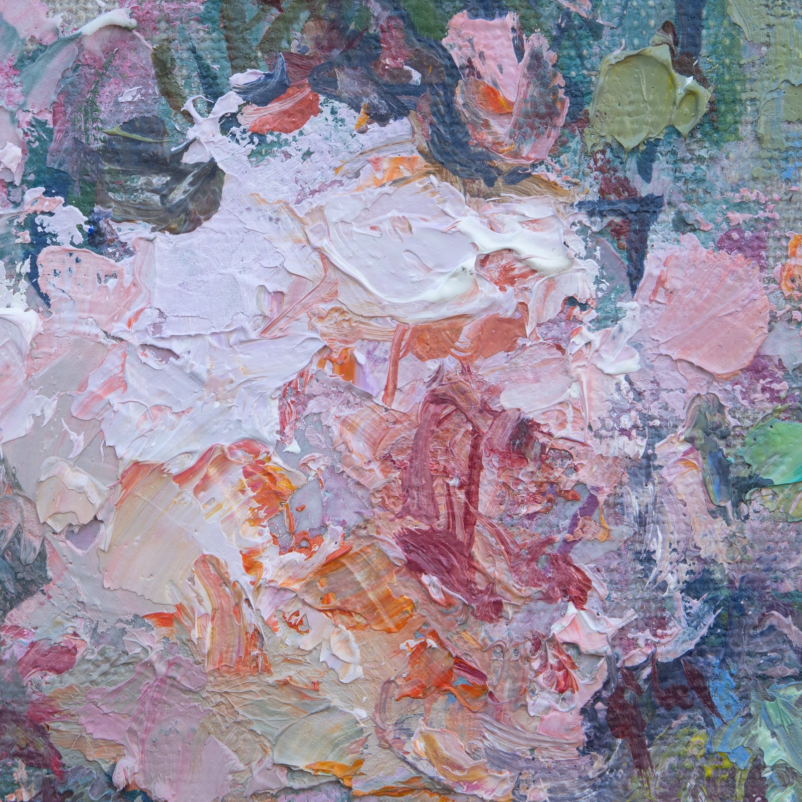 Small-original-oil-painting-Oksana-Johnson-pink-roses-framed-on linen-6x6 inches-impressionism-main