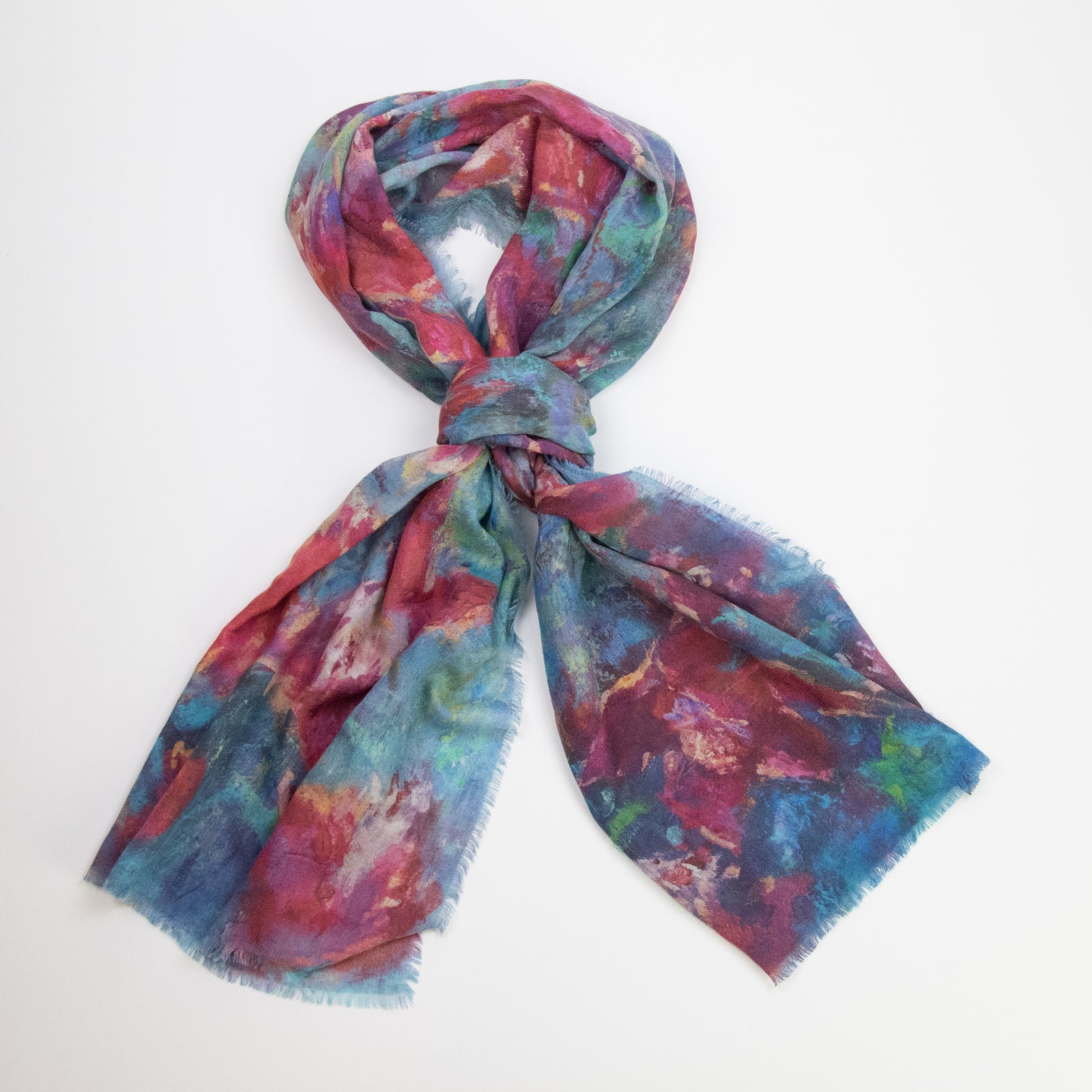 Red Orchids, 82-inch Long Italian Cashmere-Silk Scarf