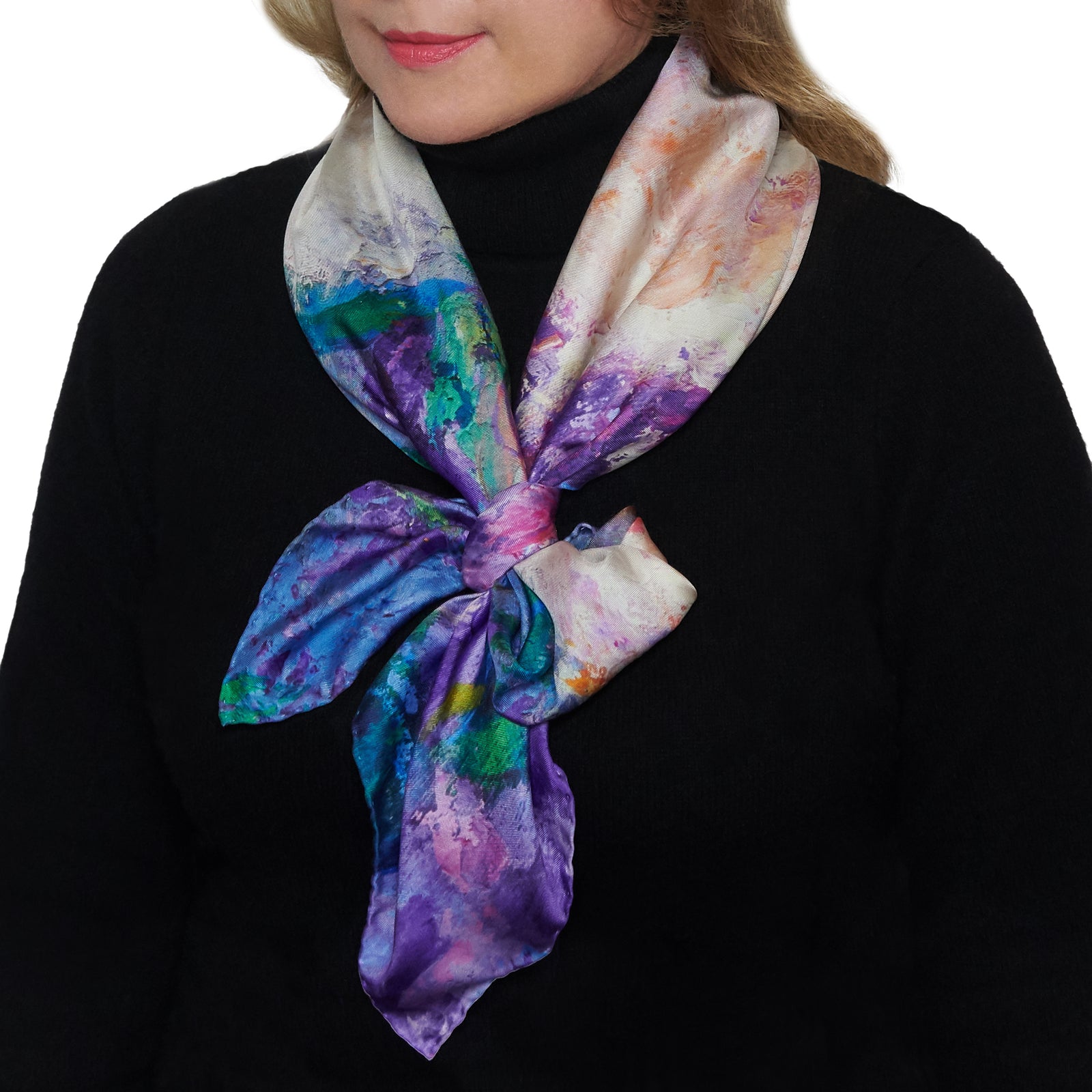 Wisteria and Magnolias, 35-inch Square Italian Silk Scarf