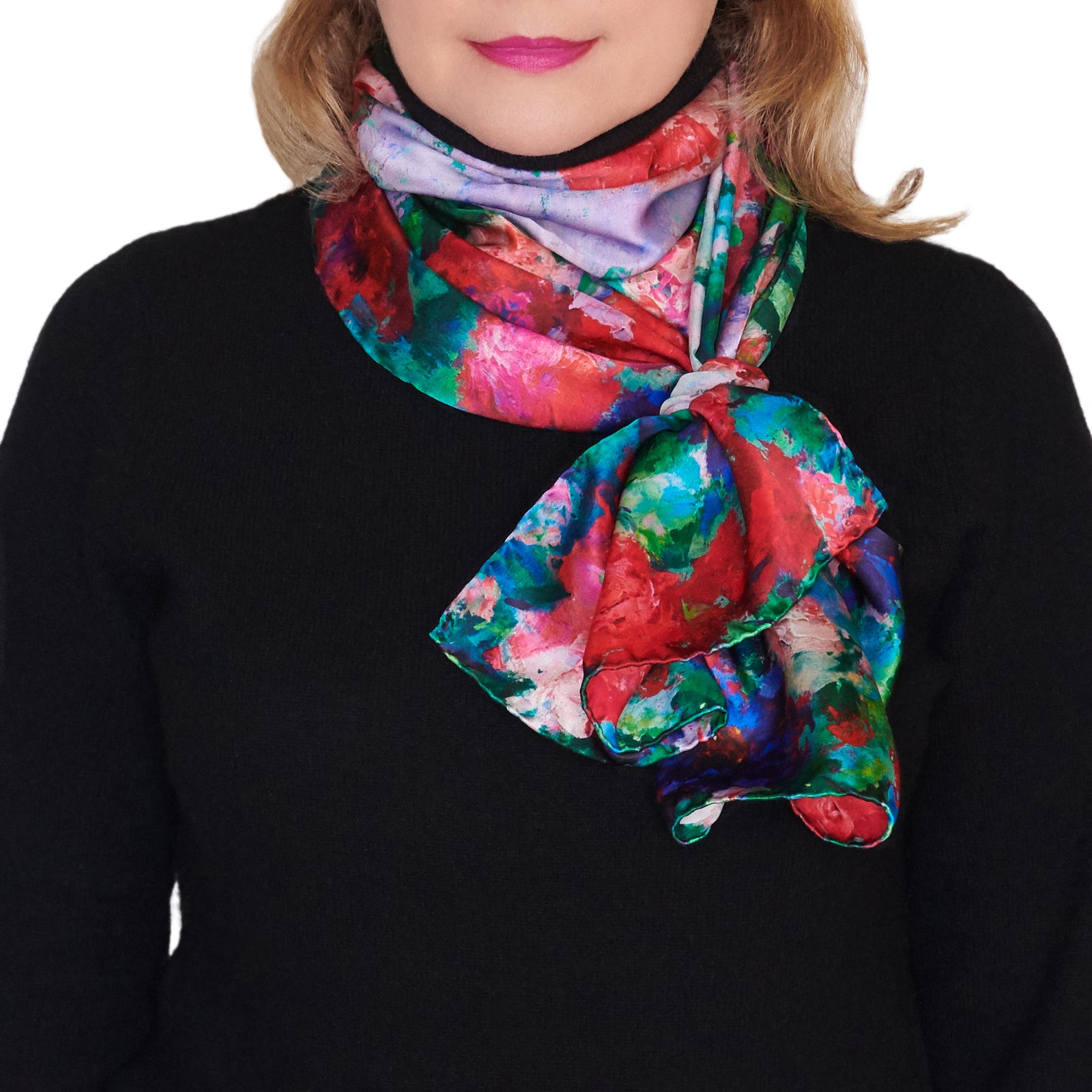 Oksana_EnchantedGarden_ItalianSilkScarf_Green_Red_63x16inches_OksanaFineArtDesign_3_Floral_Peonies