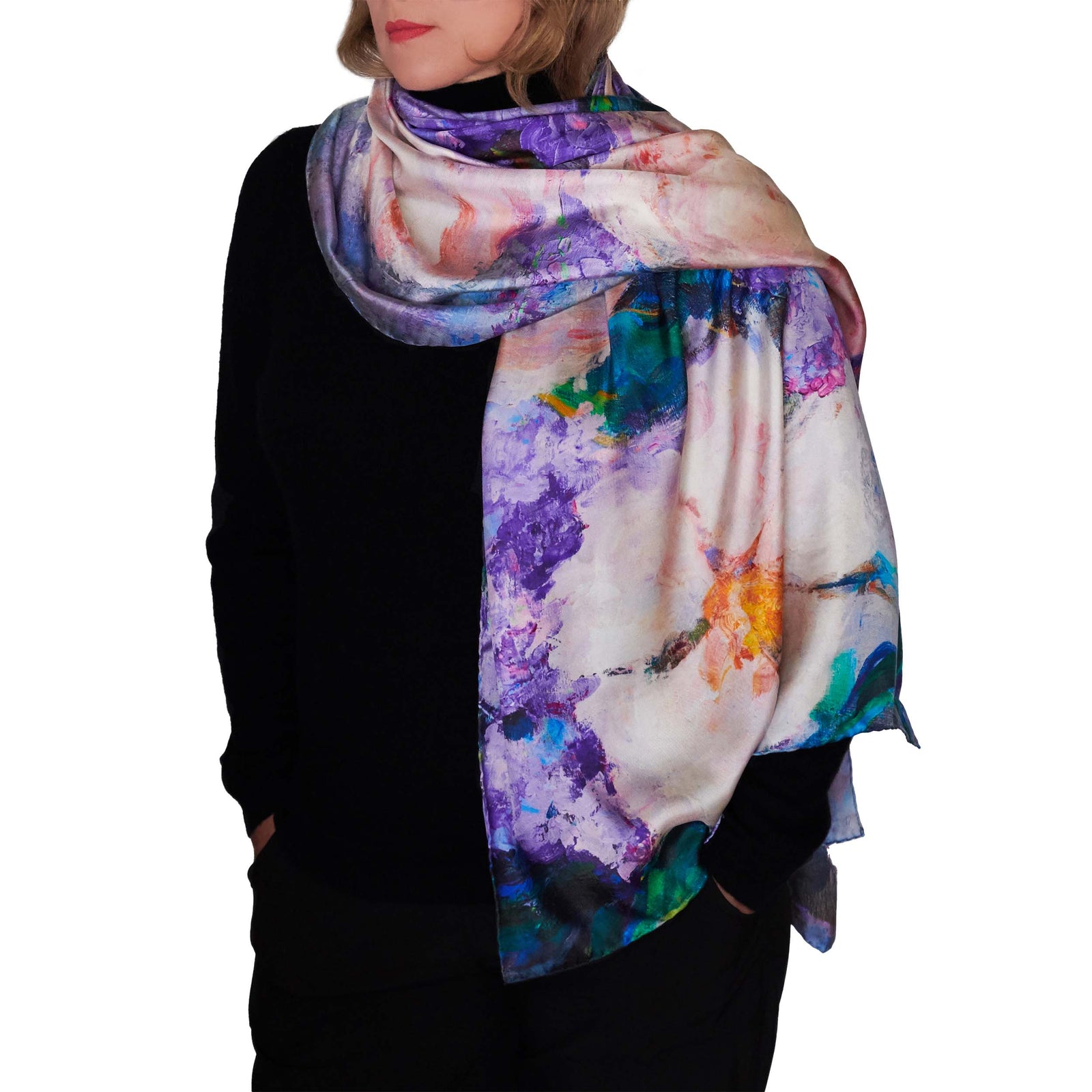 Wisteria and Magnolias, 75x24-inch Long Italian Silk Scarf