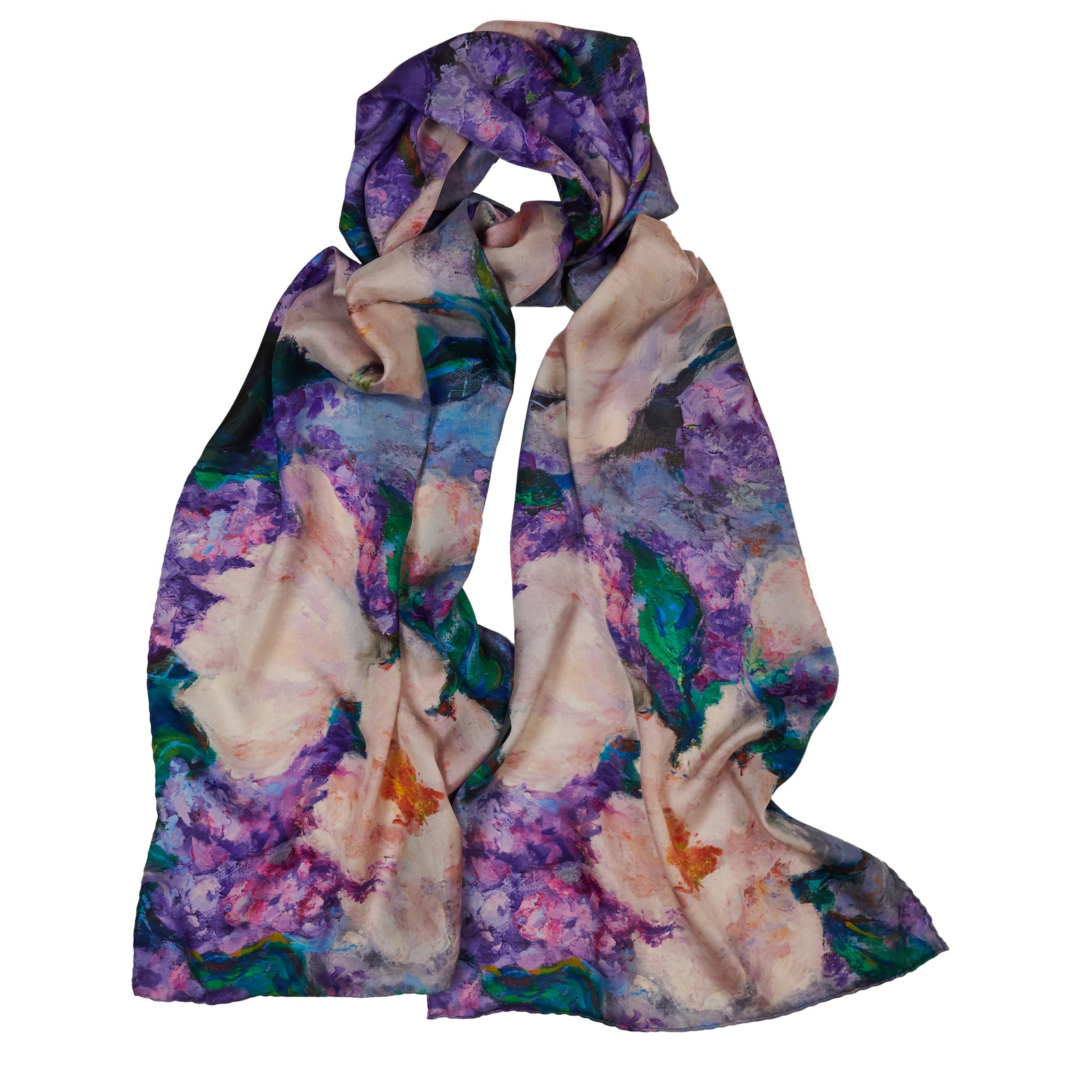 Wisteria and Magnolias, 84x16-inch Long Italian Silk Scarf