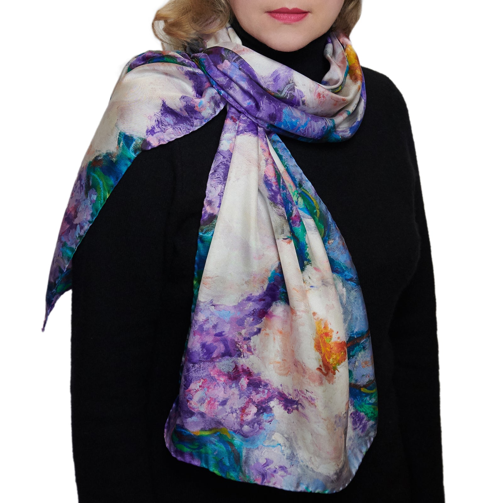 Wisteria and Magnolias, 84x16-inch Long Italian Silk Scarf