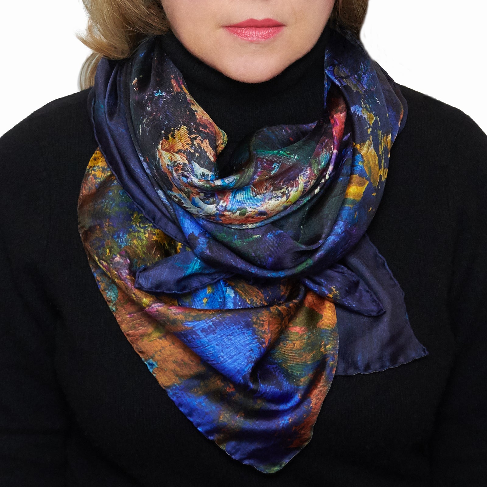 Golden Leaves, 43-inch Square Italian Silk Scarf