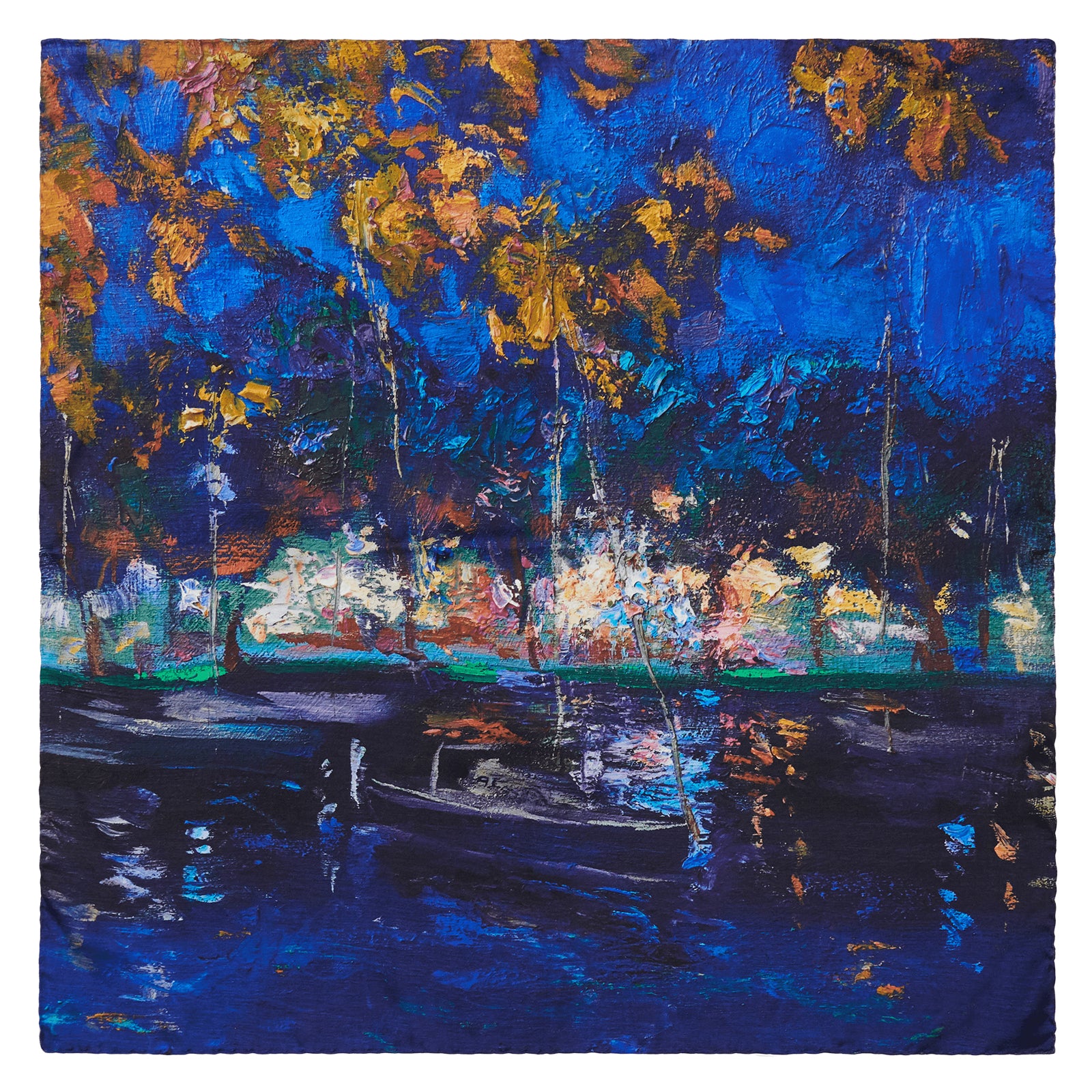 Oksana_GoldenLeaves_ItalianSilkScarf_Orange_Blue_42x42cm_OksanaFineArtDesign_2