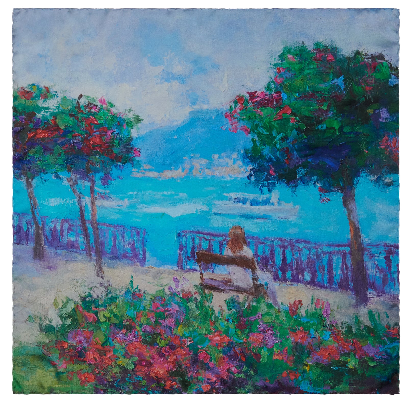 Oksana_Reverie_ItalianSilkScarf_Green_Red_Blue_65x65cm_OksanaFineArtDesign_square