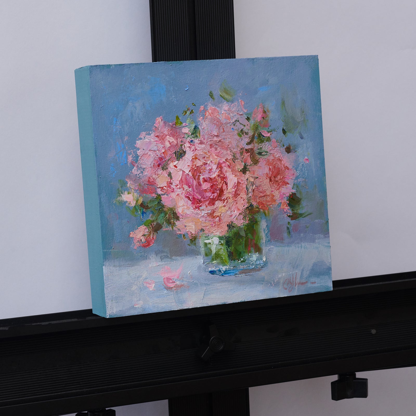 Pink Peonies in a Glass Vase - SOLD