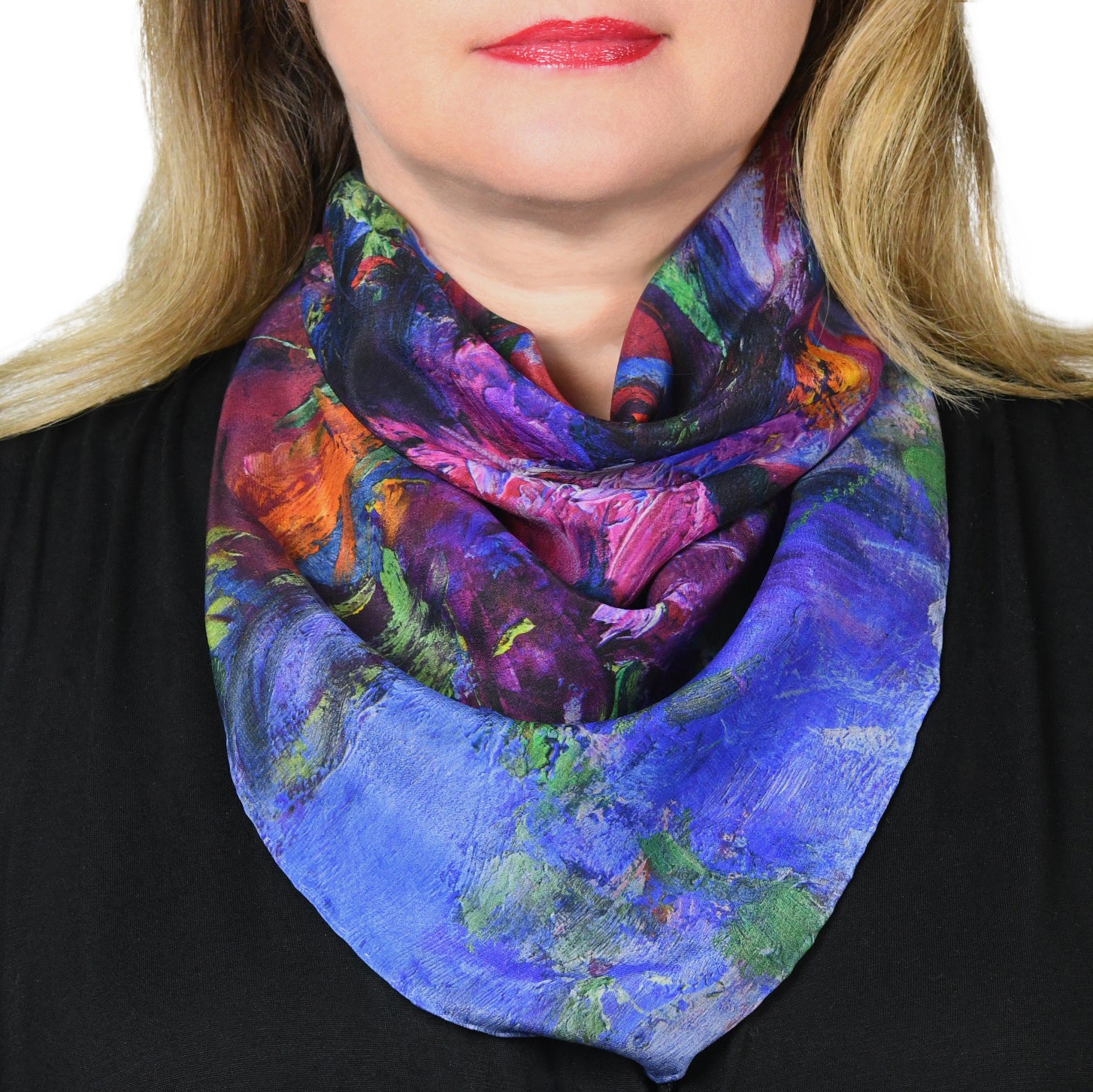 Oksana_LavenderDream_ItalianSilkScarf_Purple_OksanaFineArtDesign_Square_Impressionist