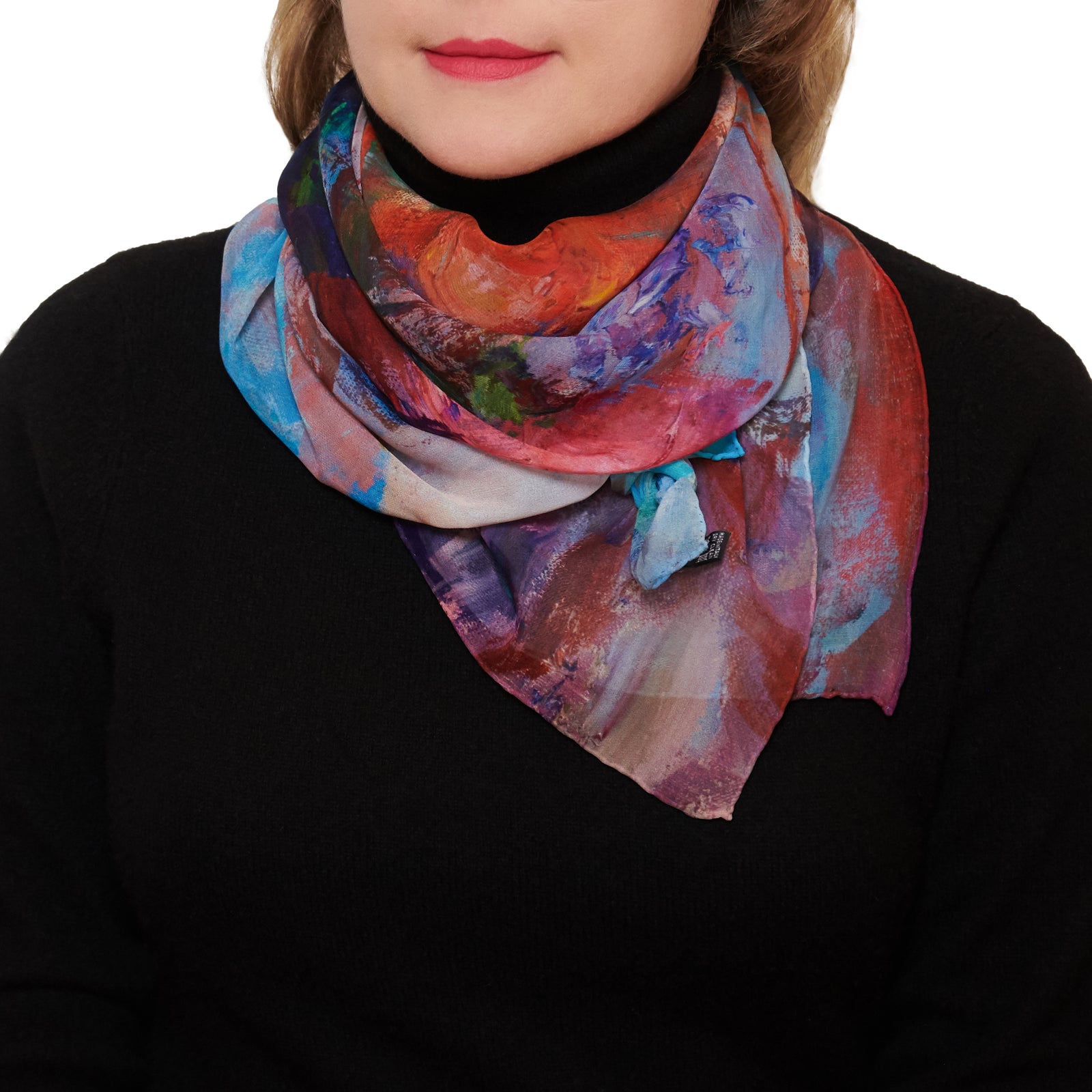 Oksana_OrangeBouquet_ItalianSilkScarf_Orange_90x90cm_OksanaFineArtDesign_GeorgetteSilk_A