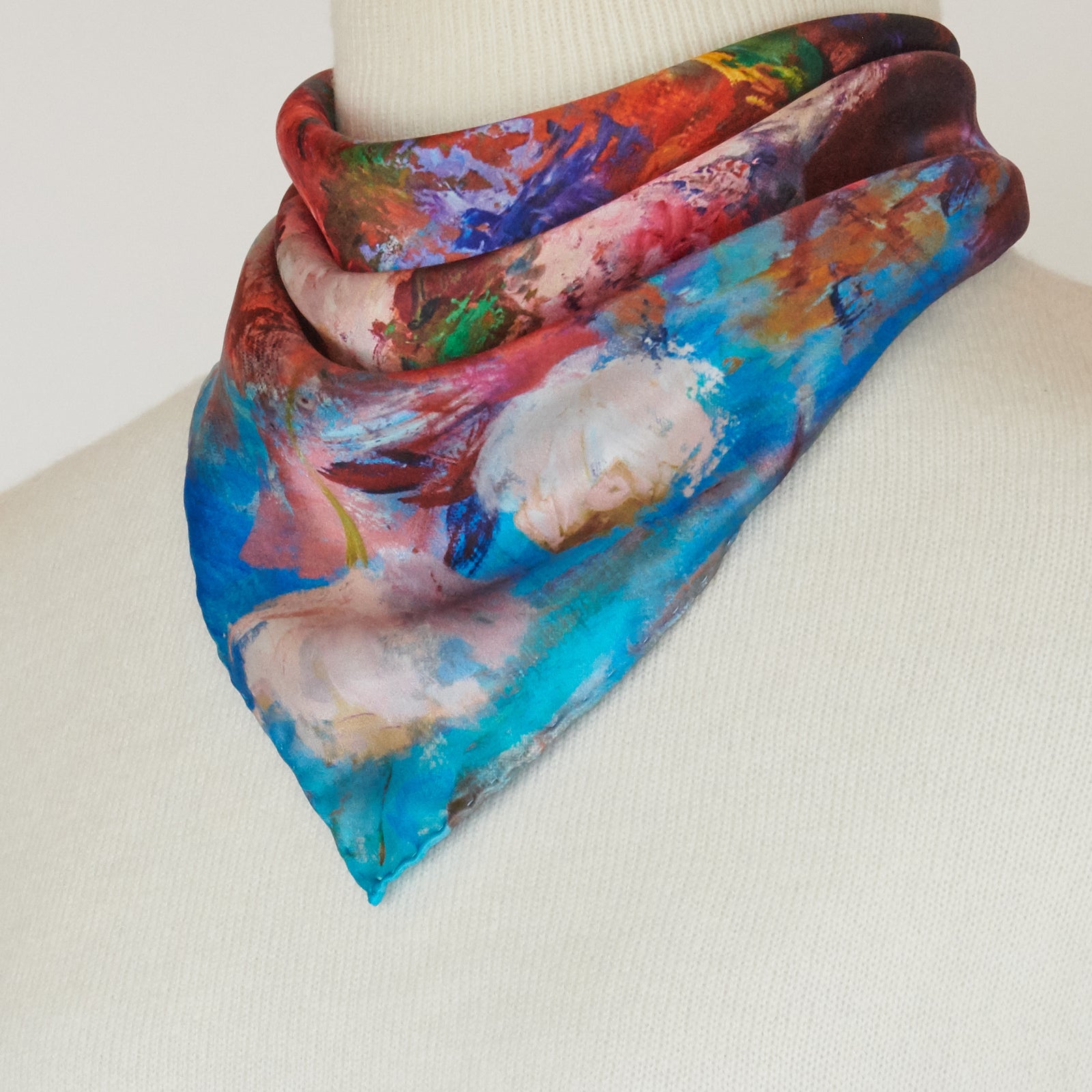 Oksana_OrangeBouquet_ItalianSilkScarf_Orange_42x42cm_OksanaFineArtDesign_1