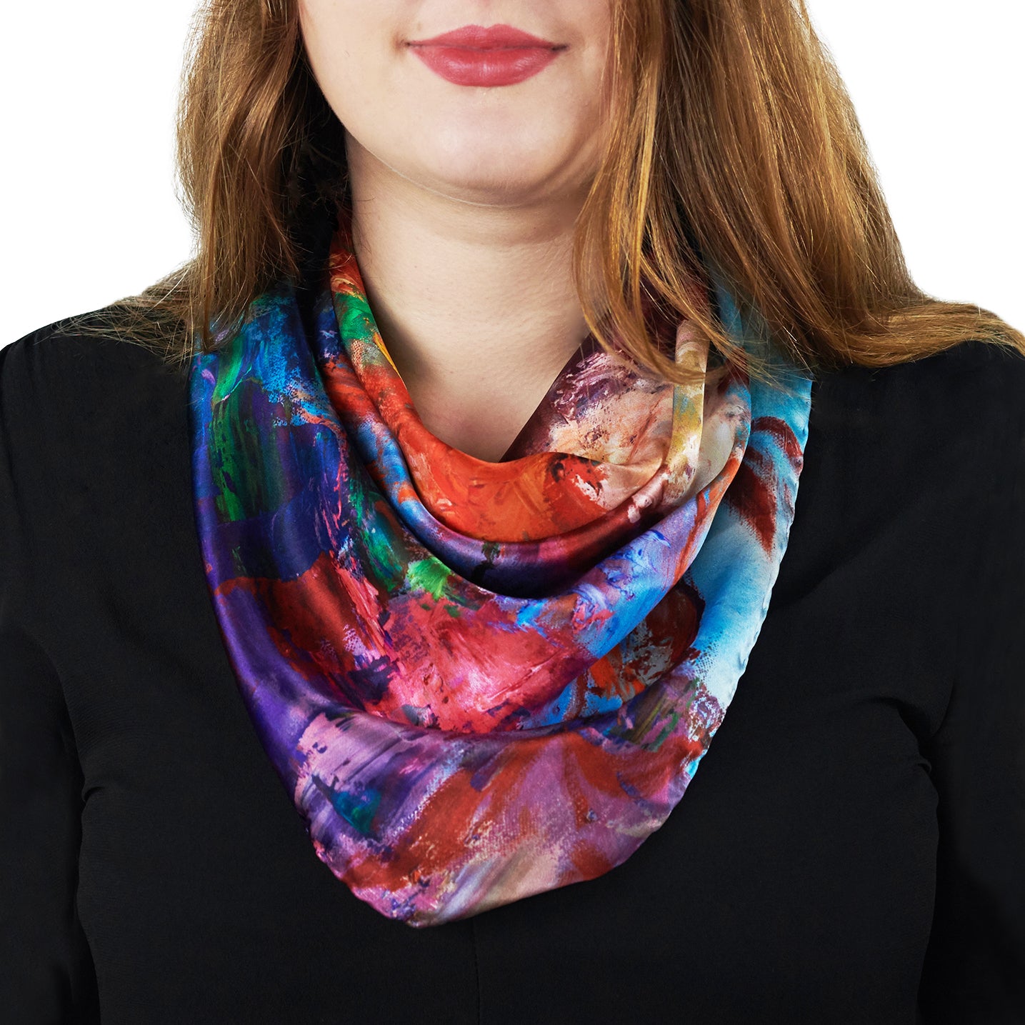 Oksana_OrangeBouquet_ItalianSilkScarf_Orange_OksanaFineArtDesign_SquareDesign