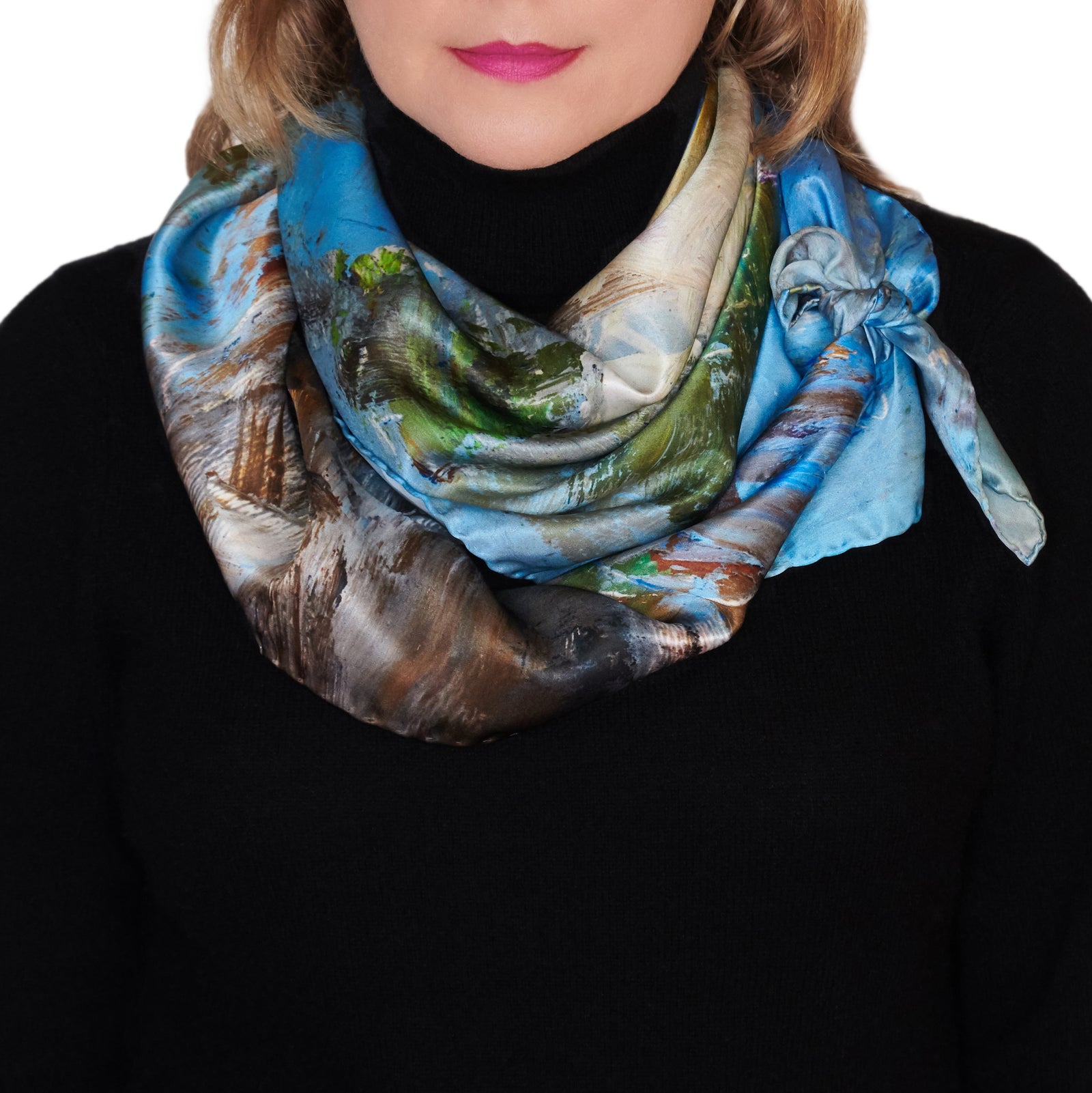 White Magnolias, 43-inch Square Italian Silk Scarf