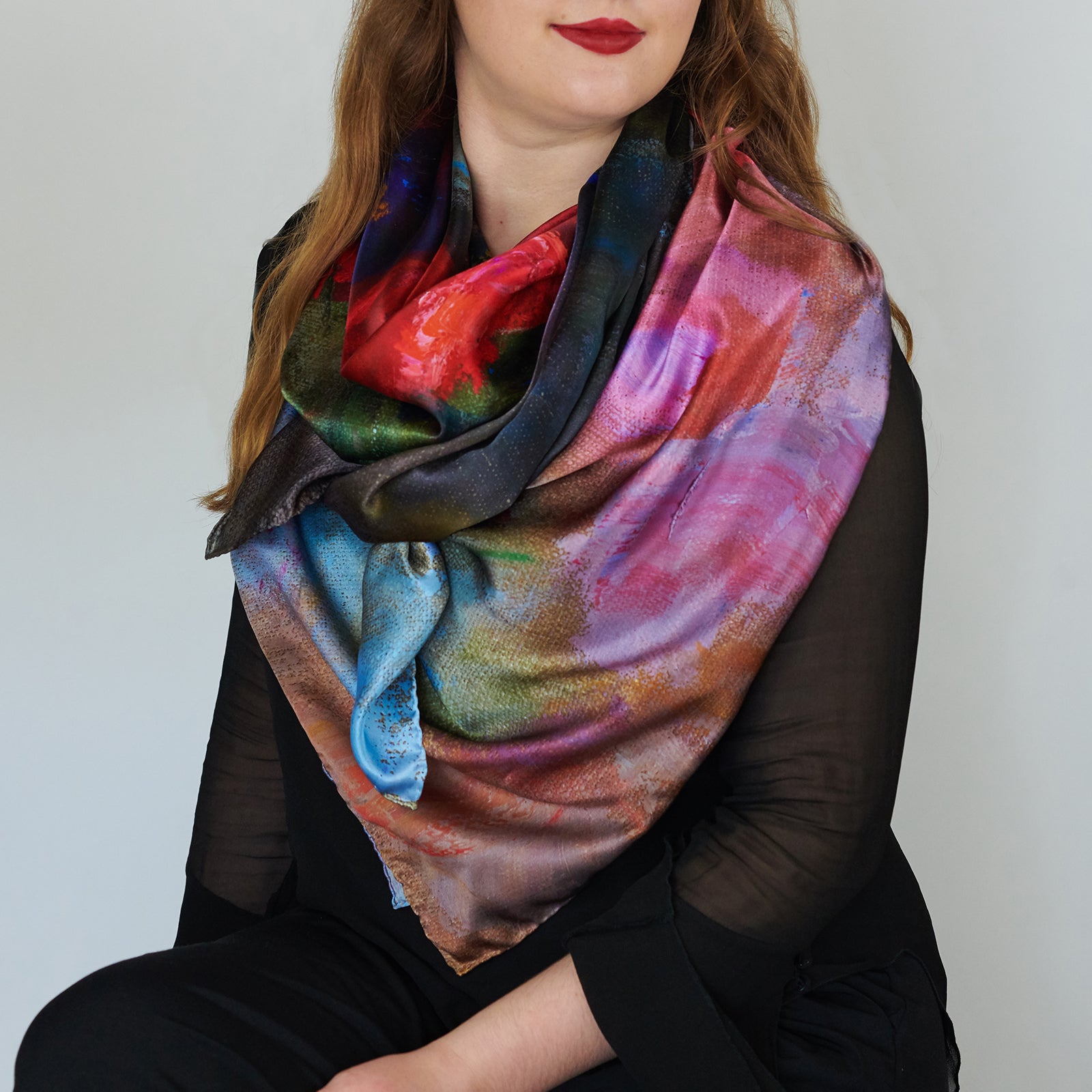 Oksana_SpringIsComing_ItalianSilkScarf_Red_135x135cm_OksanaFineArtDesign_4
