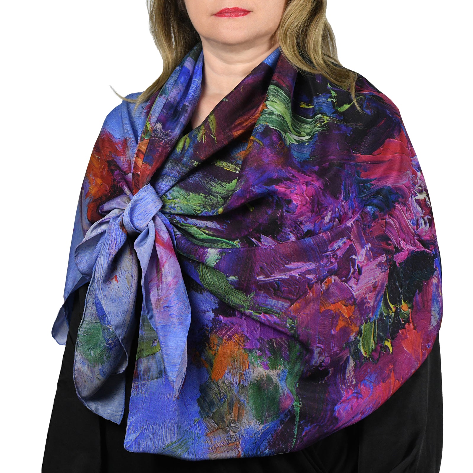 Oksana_LavenderDream_ItalianSilkScarf_Purple_135x135cm_OksanaFineArtDesign_1 _Impressionist