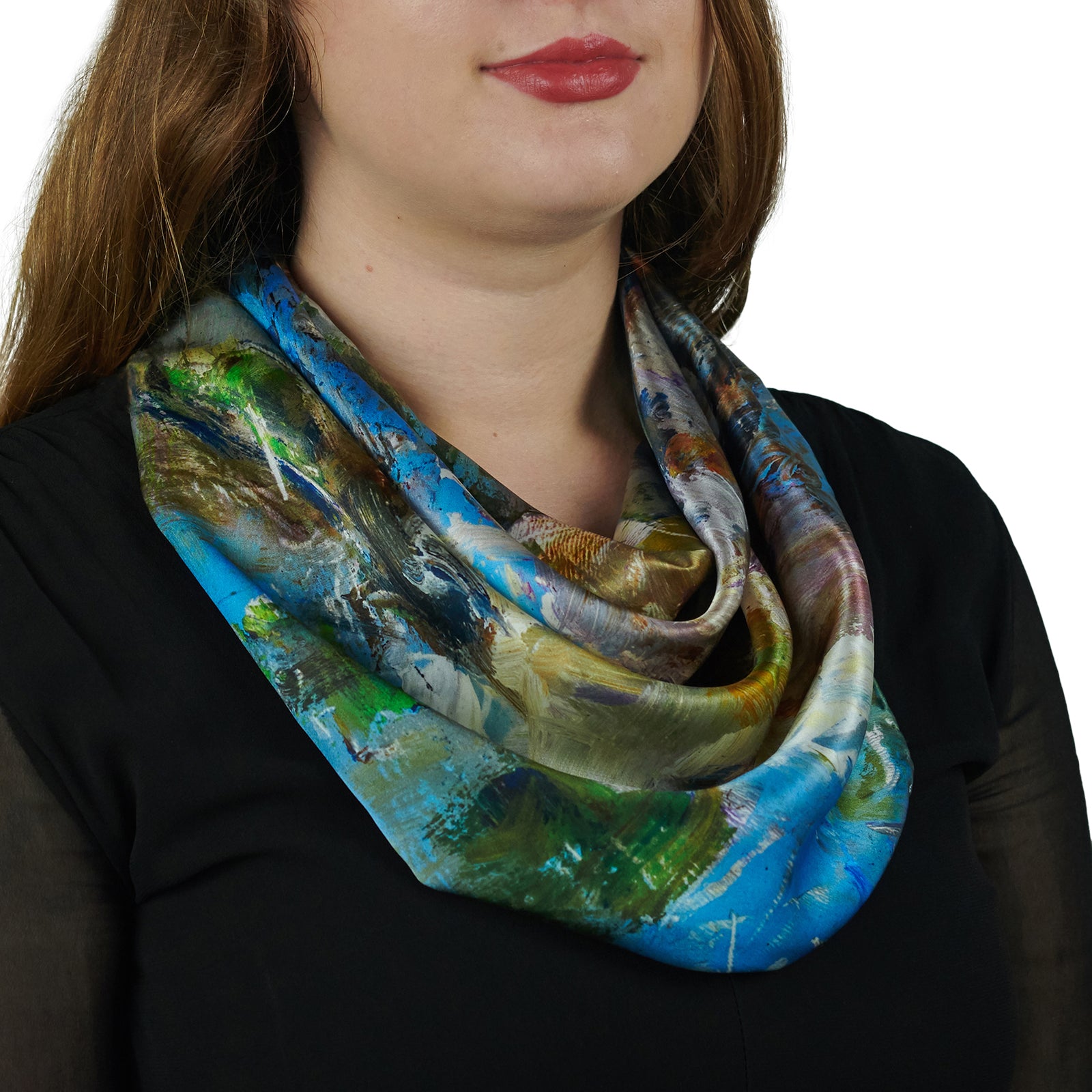 Oksana_WhiteMagnolias_ItalianSilkScarf_LightBlue_OksanaFineArtDesign_Square_Impressionist