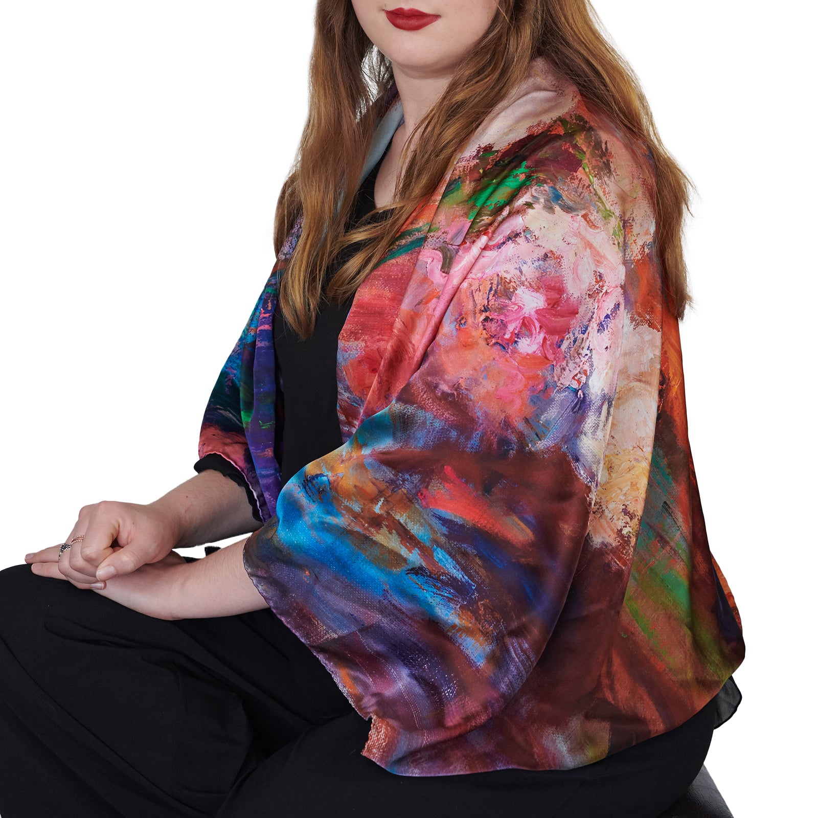 Oksana_OrangeBouquet_ItalianSilkScarf_Orange_135x135cm_OksanaFineArtDesign_1