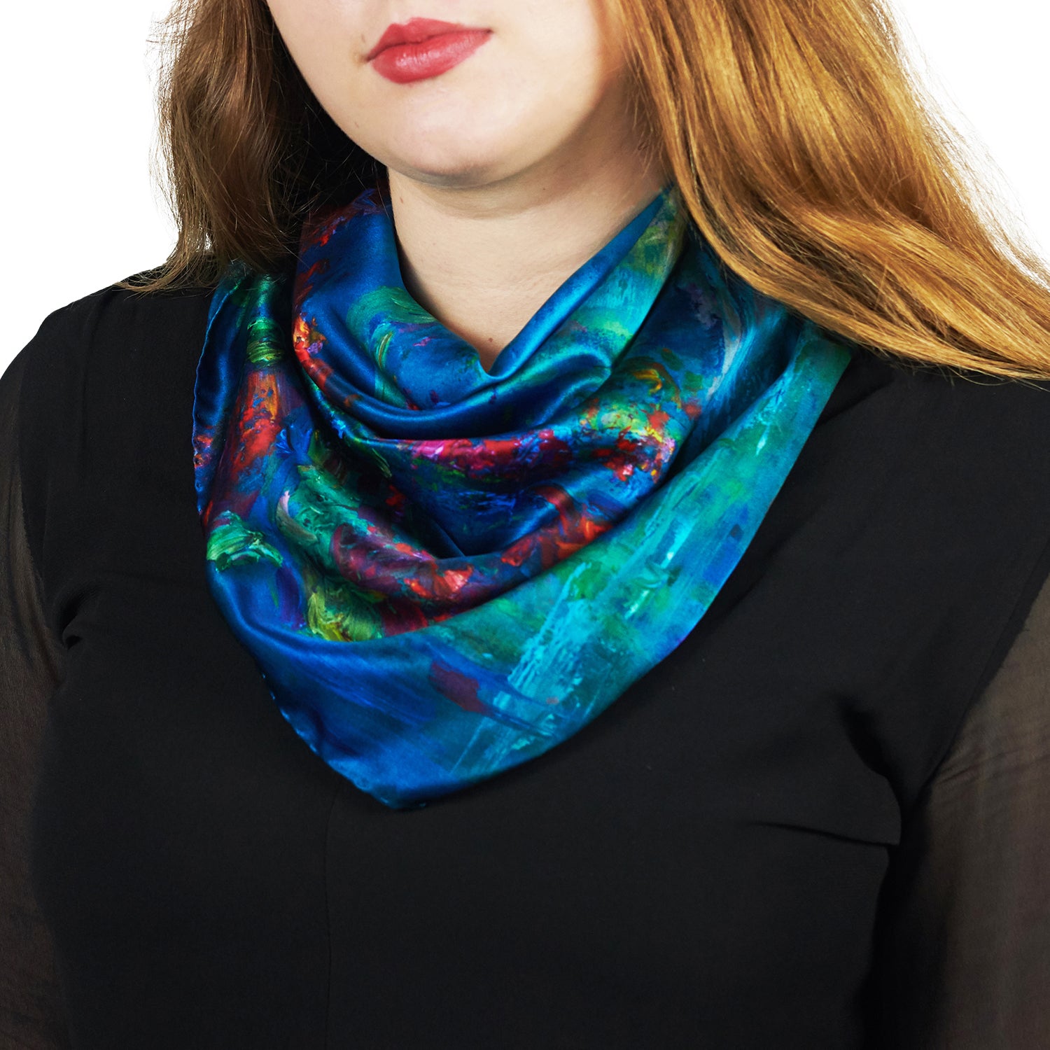 Oksana_WaterLilies_ItalianSilkScarf_Green_OksanaFineArtDesign_Square_Monet_Giverny