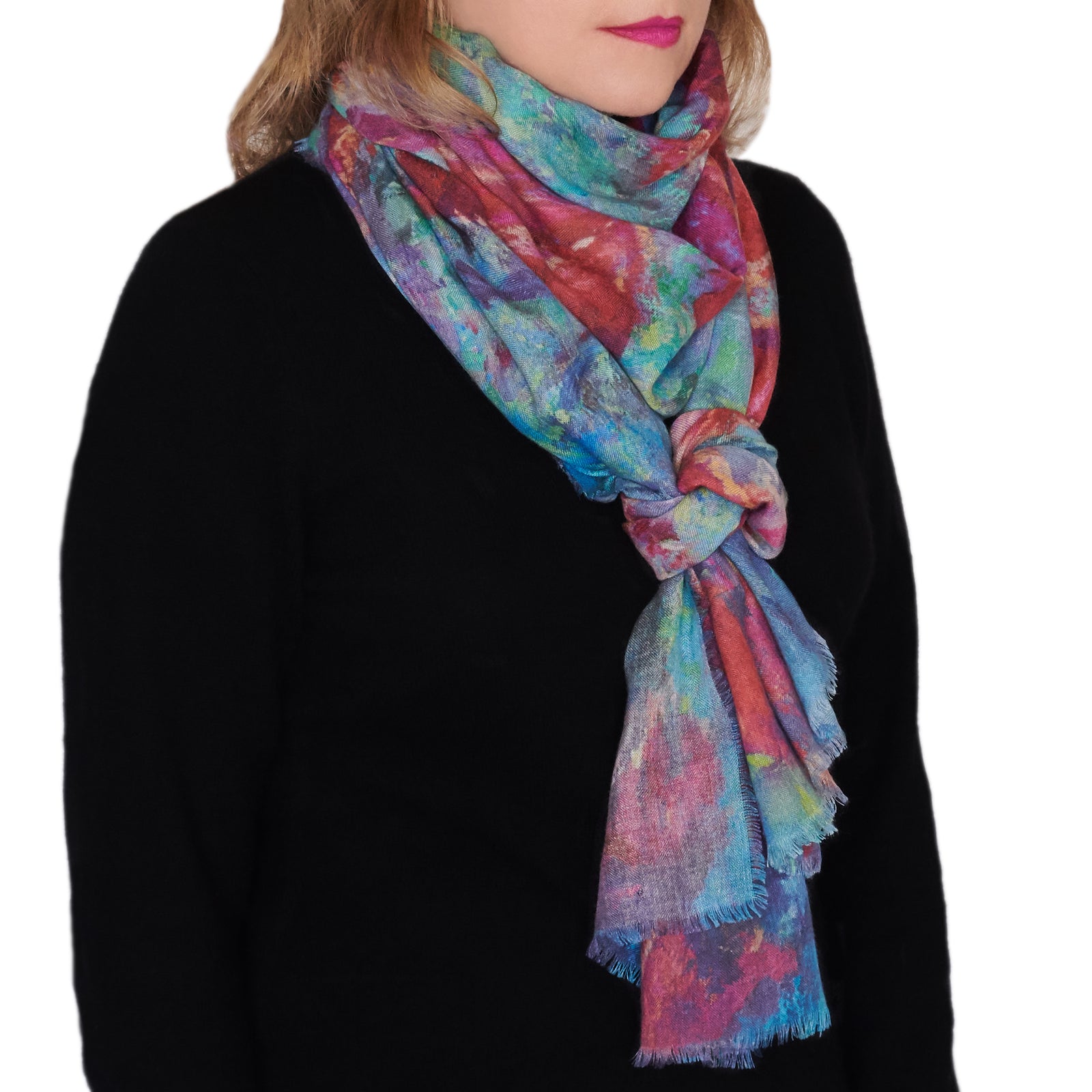 Red Orchids, 82-inch Long Italian Cashmere-Silk Scarf