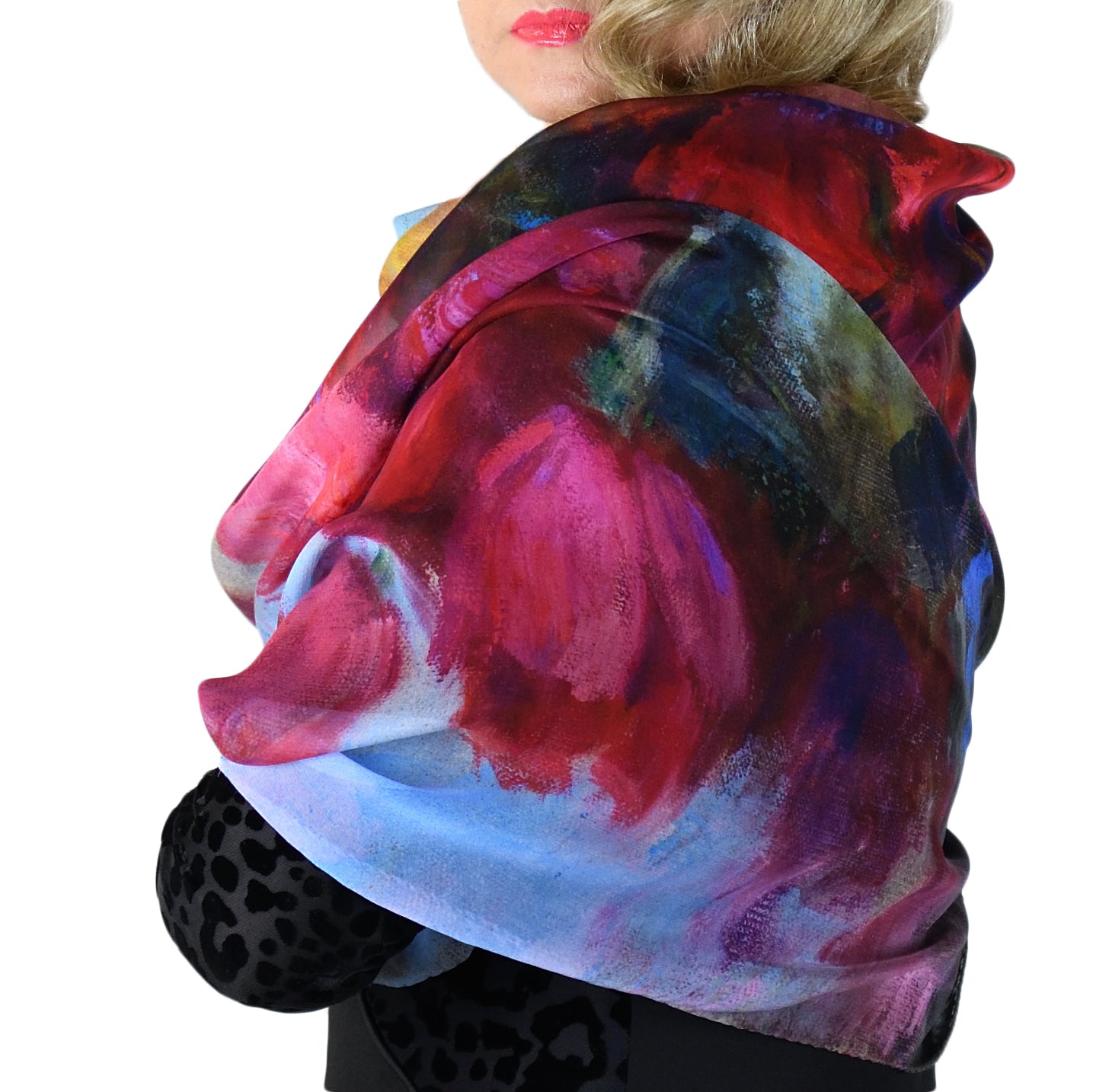 Oksana_SpringIsComing_ItalianSilkScarf_Red_90x90cm_OksanaFineArtDesign_GeorgetteSilk